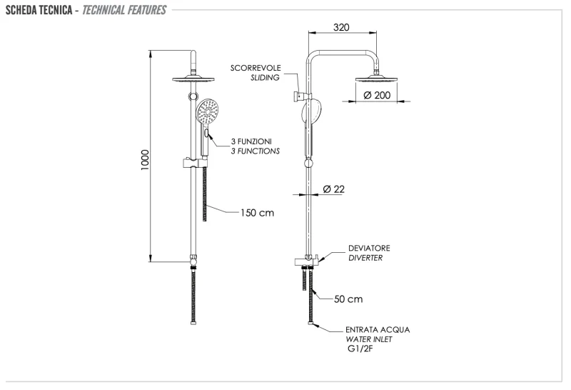 Душевая система без смесителя Remer 330X8MPEC20NRA, хром