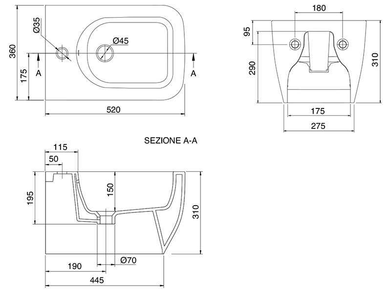 Биде Scarabeo Teorema 2.0, подвесное белое, арт.5127