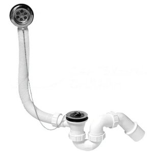 Сифон для ванны (слив-перелив) McAlpine MRB1, с цепочкой и пробкой (505мм), хром