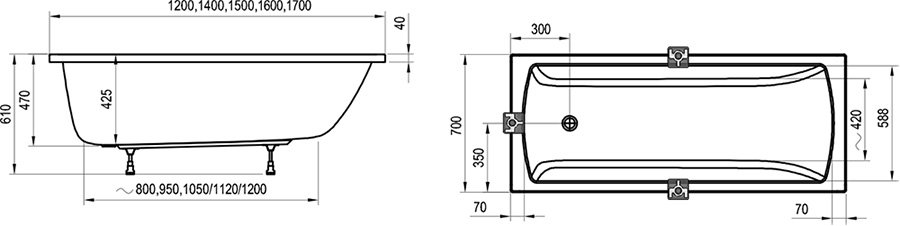 Ванна акриловая Ravak Classic II 120x70 N, белый, CC11000000