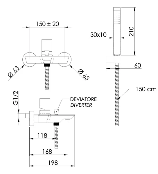 Смеситель для ванны Remer Edge EG502NO, черный матовый