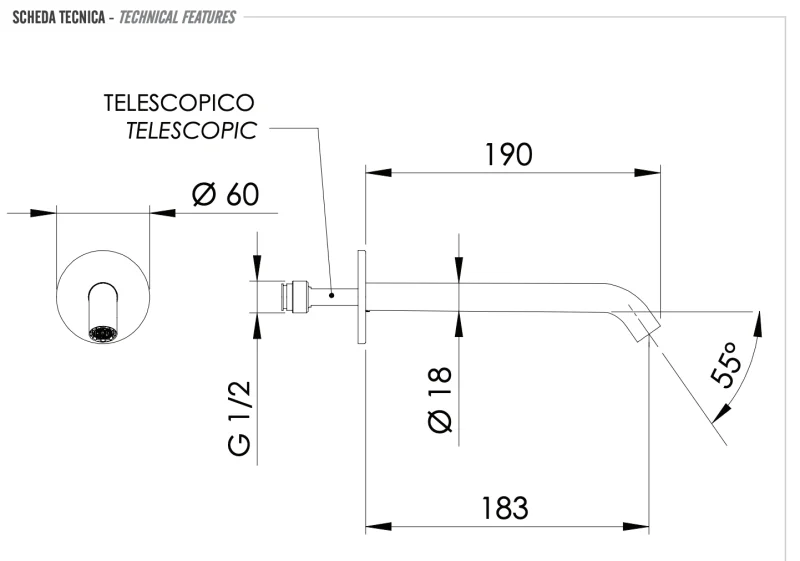 Излив настенный 19 см Remer X Style 91XL, хром