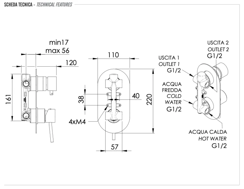 Смеситель для душа Remer Minimal N92, хром