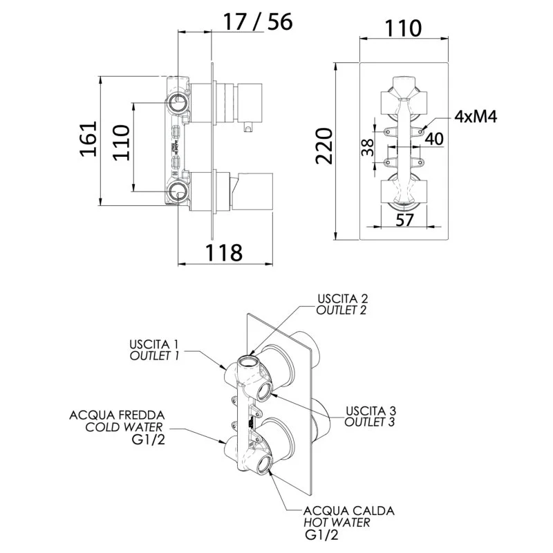 Смеситель для душа Remer Edge EG593BG, золото брашированное