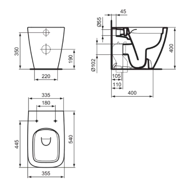 Унитаз приставной Ideal Standard i.life B безободковый, технология RimLS+