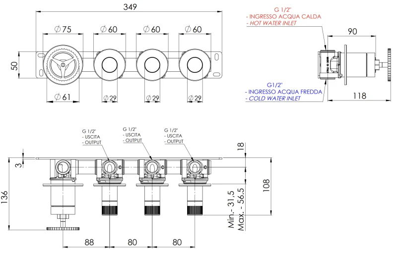 Смеситель для душа Remer Chrono CH98D3PNO, черный матовый