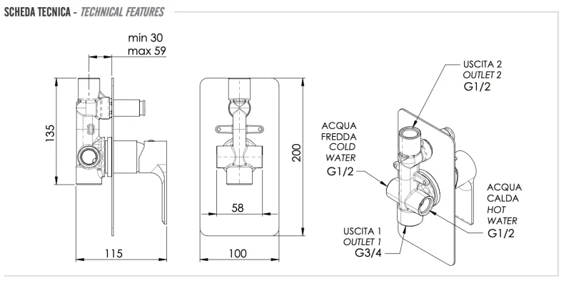 Смеситель для душа Remer Energy EY09L, хром