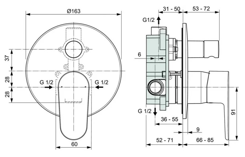 Смеситель Ideal Standard Cerafine Model O встраиваемый для душа, черный, A7193U4