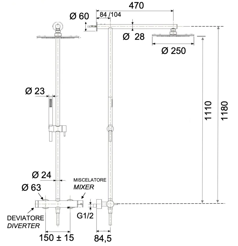 Душевая система Remer X Style INOX SSX37UFM25, нерж. сталь