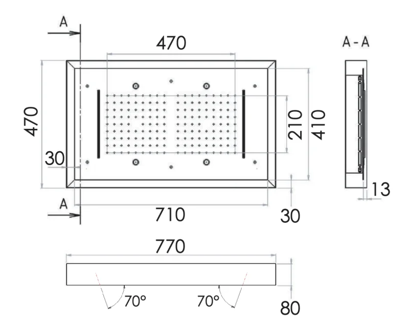 Верхний душ потолочный с подсветкой 77x47 см Remer 357LR7747N2C, хром