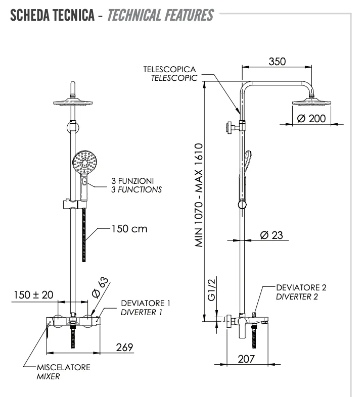 Душевая система с изливом Remer Energy EY34AEC20, хром