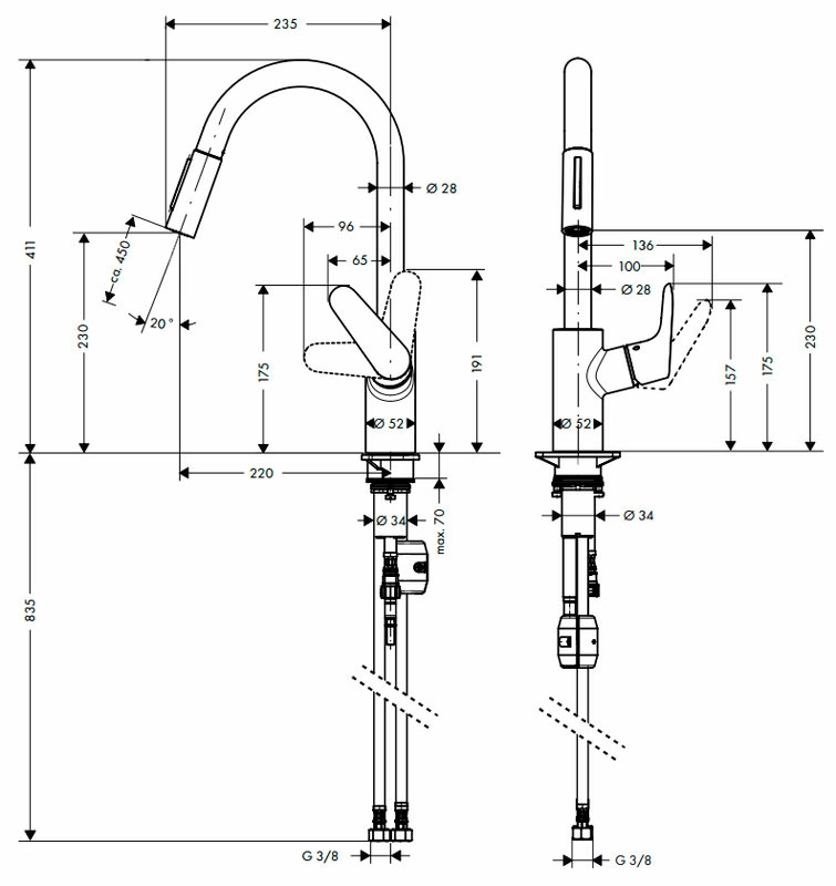 Смеситель для кухонной мойки Hansgrohe Focus 31815000 с вытяжным изливом, хром