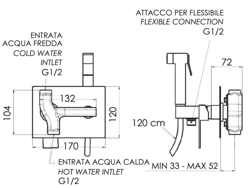 Гигиенический душ со смесителем Remer Qubika Q60, хром
