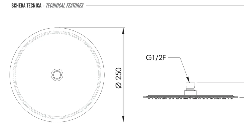 Верхний душ с шарнирным соединением 25 см Remer INOX SS357UFM25X, нержавеющая сталь