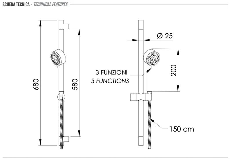 Душевая стойка с ручным душем и шлангом Remer 315R319MO, хром