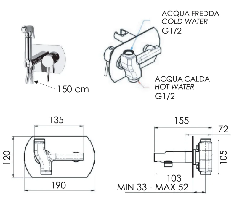 Гигиенический душ со смесителем Remer Minimal N60, хром