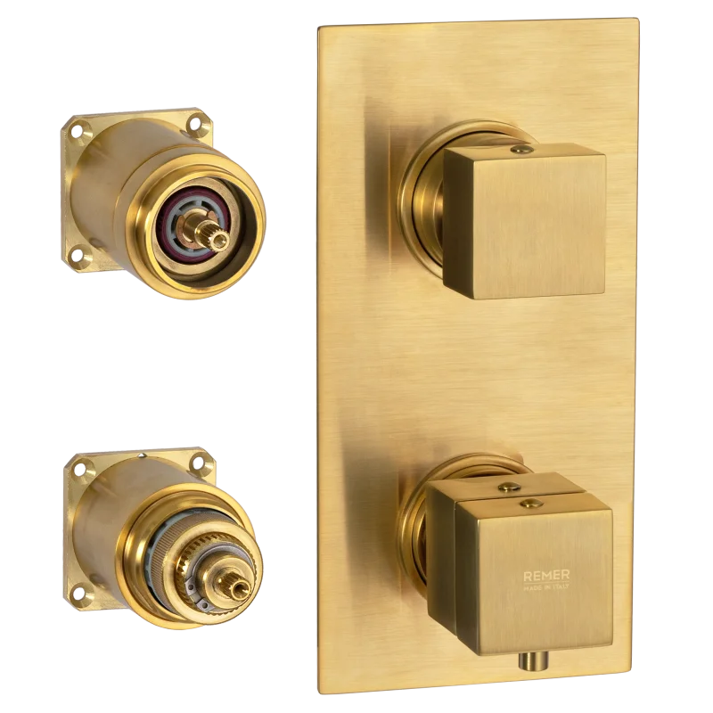 Смеситель термостатический для душа Remer Q-Elegance QT93KBBG, золото брашированное