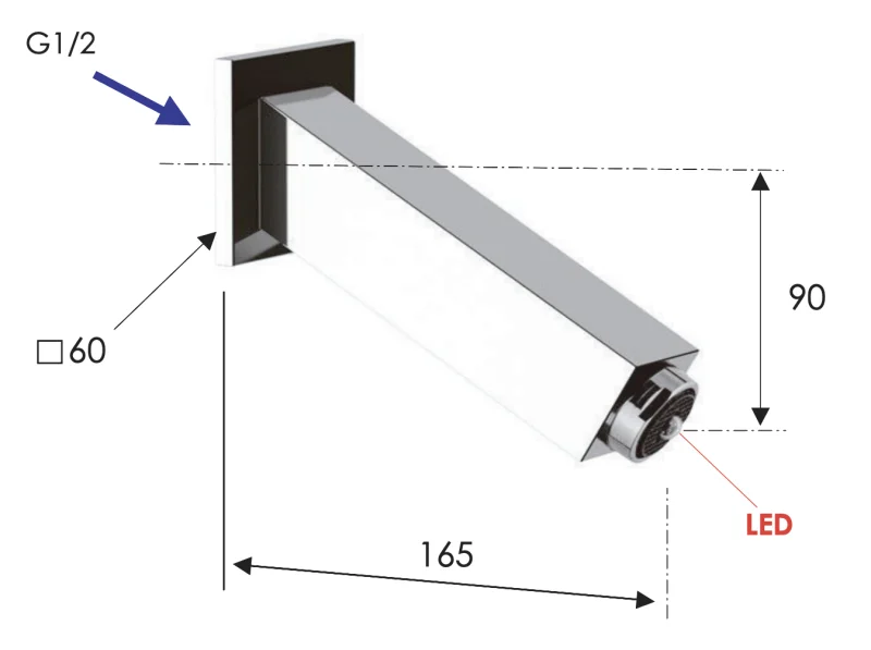 Излив настенный 16 см с подсветкой Remer 91QR, хром