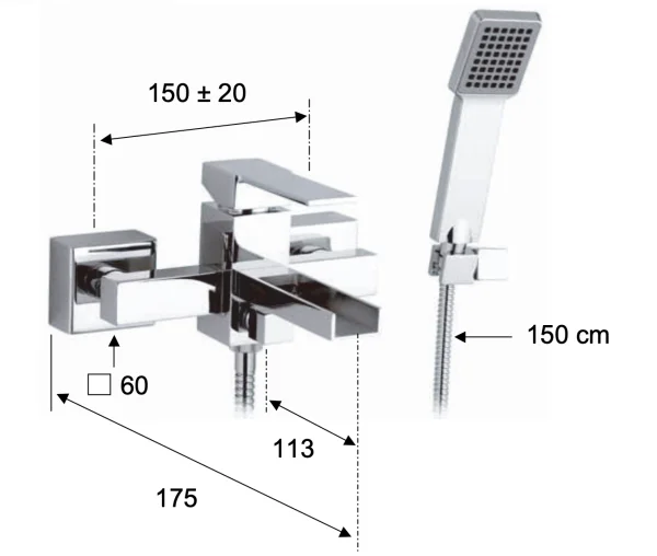 Смеситель для ванны Remer Qubika Cascata QC02, хром