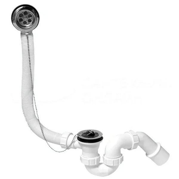 Сифон для ванны (слив-перелив) McAlpine MRB1, с цепочкой и пробкой (505мм), хром