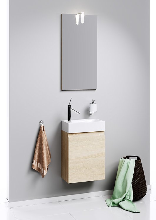 Тумба подвесной Aqwella Леон-МР 40 с умывальником в комплекте дуб сонома