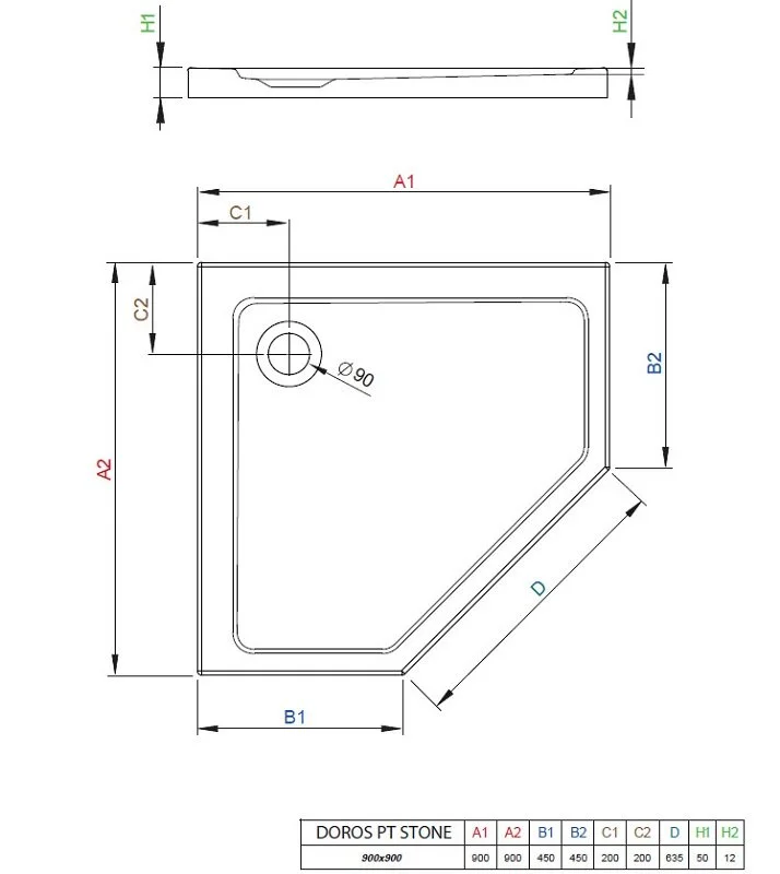 Поддон для душа Radaway Doros SDRPT9090-01-04S PT, 90 x 90 см, пятиугольный