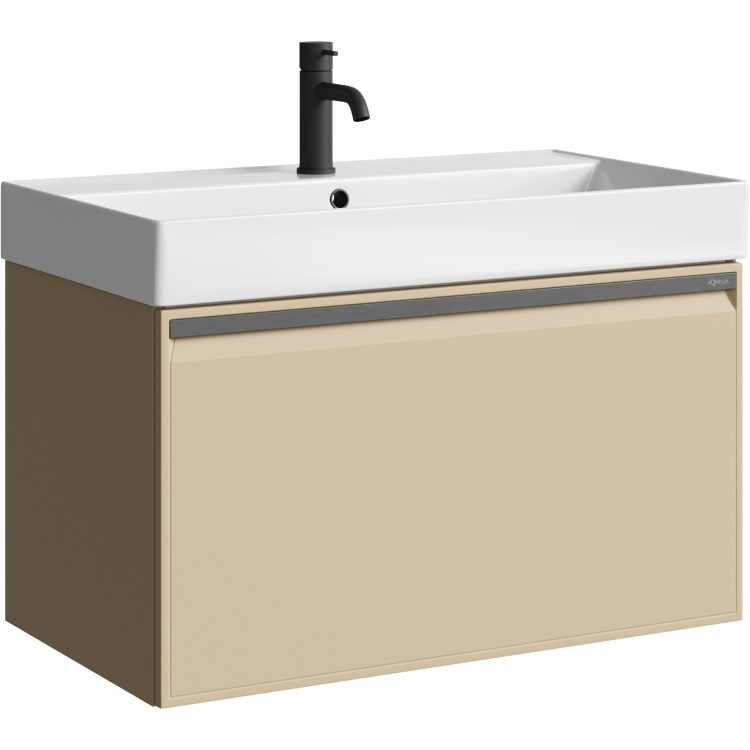 AQWELLA Pure подвесная тумба с умывальником в комплекте 81 см, цвет бежевый матовый