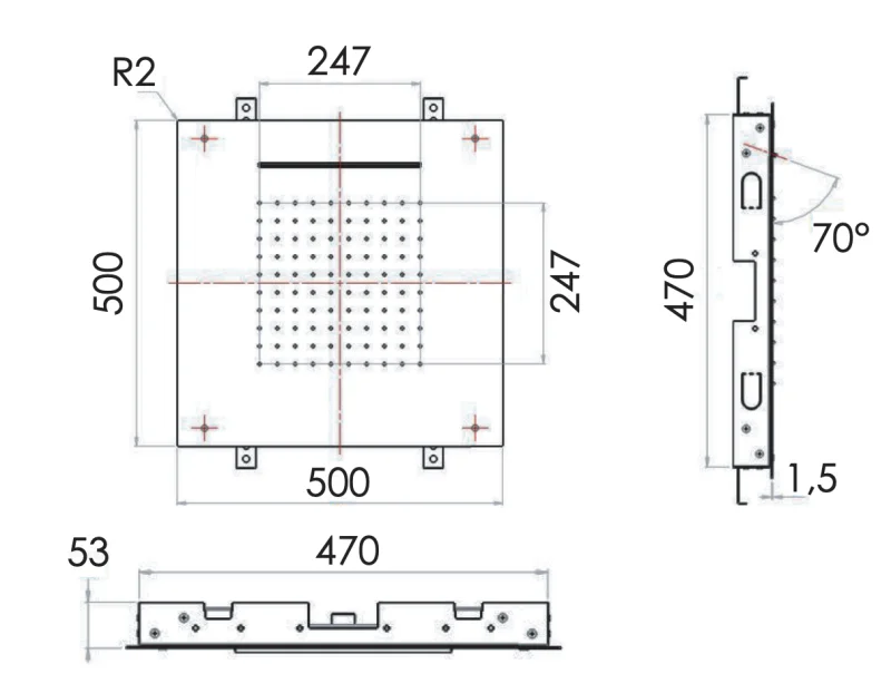 Верхний душ потолочный 50 см Remer INOX SS357SFS50C, хром