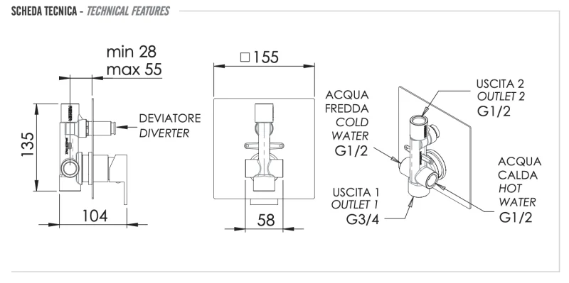 Смеситель для душа Remer Q-Design QD09, хром