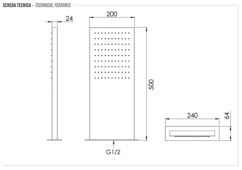 Верхний душ настенный 50x20 см Remer 350SSNOX, черный матовый