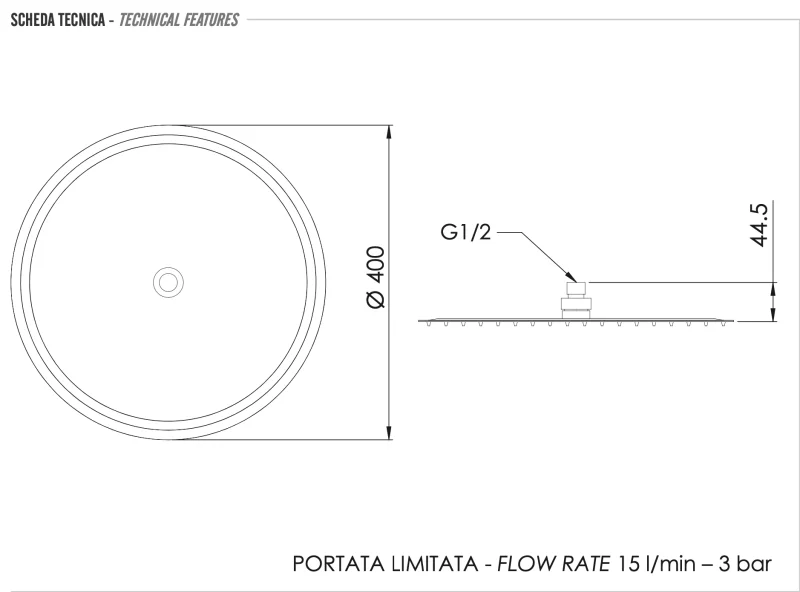 Верхний душ с шарнирным соединением 40 см Remer 357UFM40X, хром