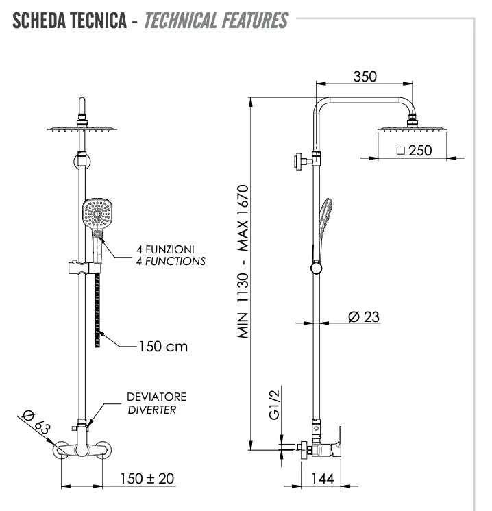 Душевая система Remer Energy EY37A8CPUFD25G, хром