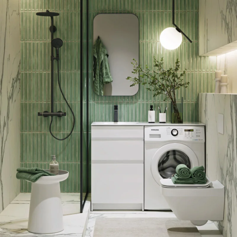 Тумба с умывальником под стиральную машину Aqwella Duet 53 (L) напольная белая