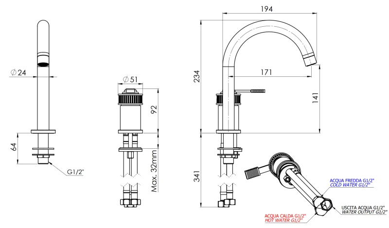 Смеситель для раковины Remer Atelier AL57BG, золото брашированное
