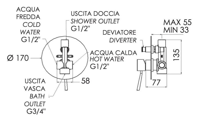 Смеситель для душа Remer Minimal N09L, хром