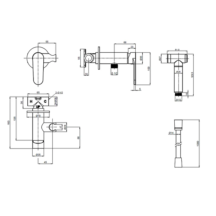 AQM6917BG Novara Готовый комплект гиг. душа (скрытый монтаж, латунная лейка), цвет золото шлифованно
