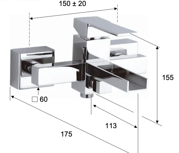 Смеситель для ванны Remer Qubika Cascata QC05, хром