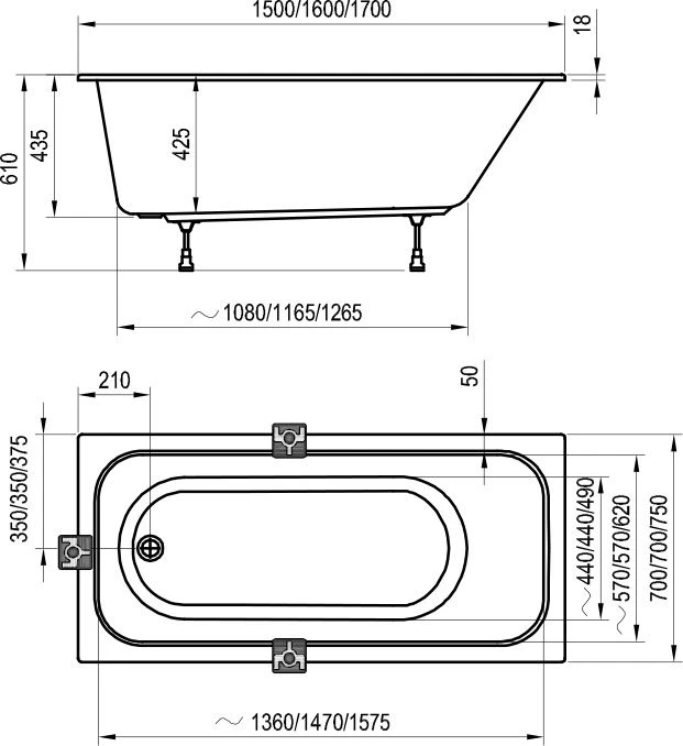 Ванна акриловая Ravak Chrome Slim 150х70, C721300000