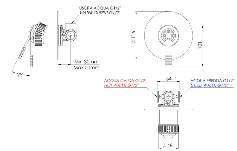 Смеситель для душа Remer Atelier AL30LXV, сталь