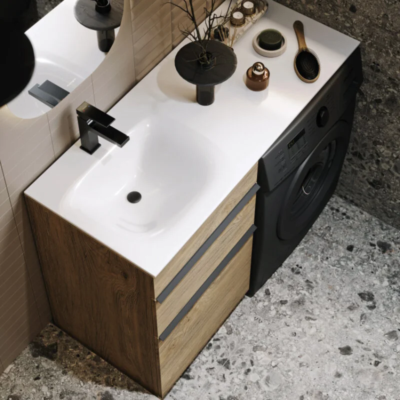 Тумба с умывальником под стиральную машину Aqwella Terra 53 (L) напольная дуб балтийский