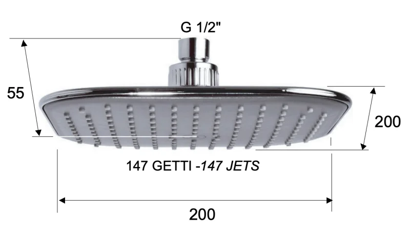 Верхний душ с шарнирным соединением 20 см Remer 354QIX, хром