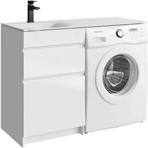 Тумба с умывальником под стиральную машину Aqwella Duet 53 напольная белая