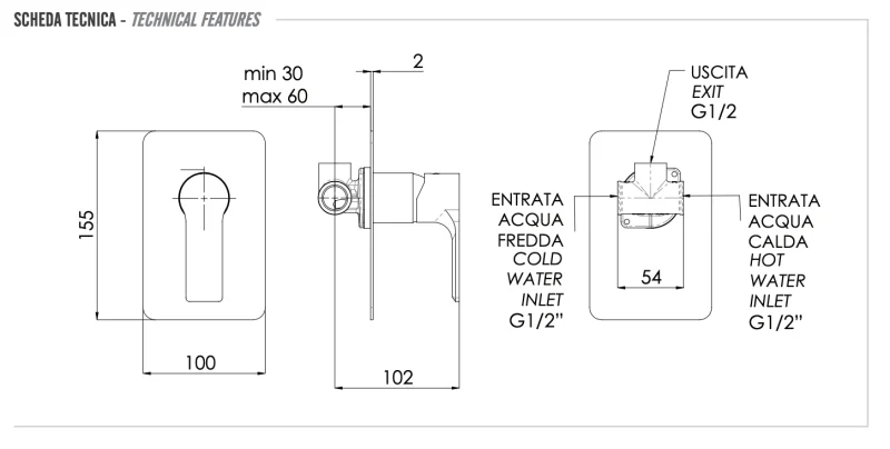 Смеситель для душа Remer Energy EY30L, хром
