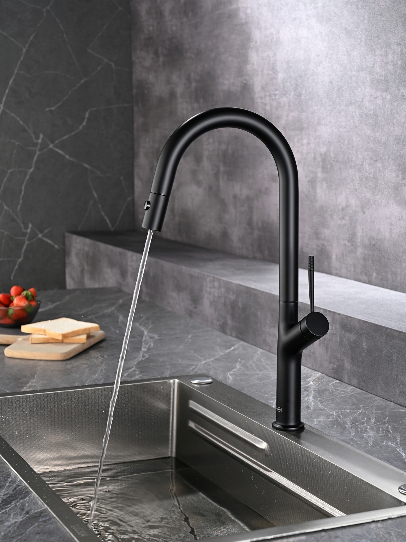 AQM9905MB Cucina Смеситель для кухни с выдвижным U-образным изливом, с подключением к фильтру с питьевой водой, черный матовый