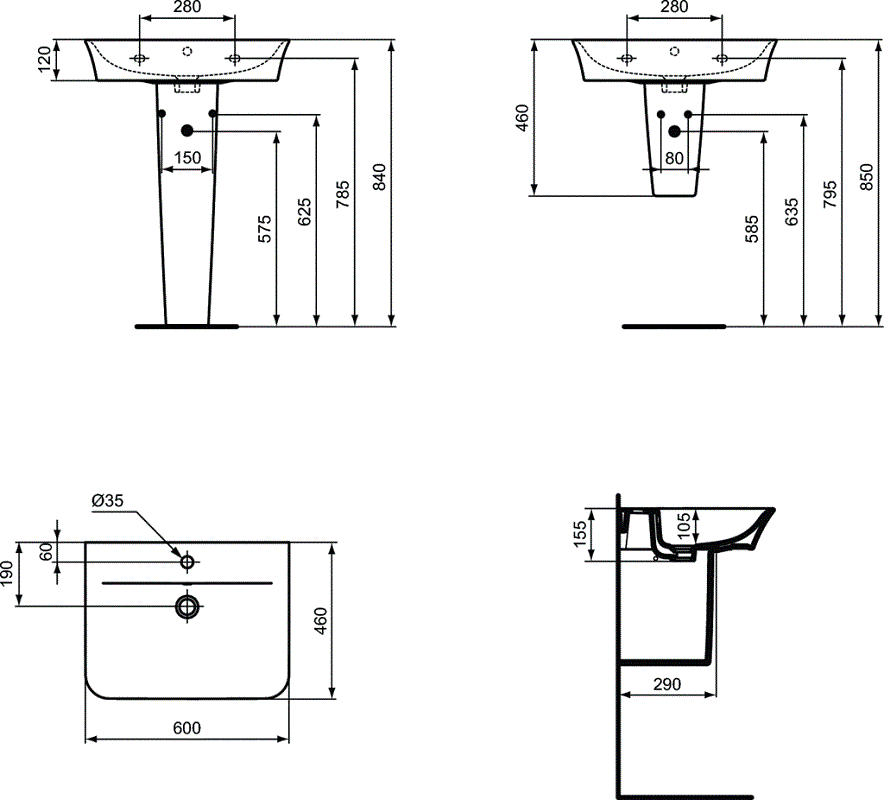 Раковина Ideal Standard Connect Air Curve E035501 60 см