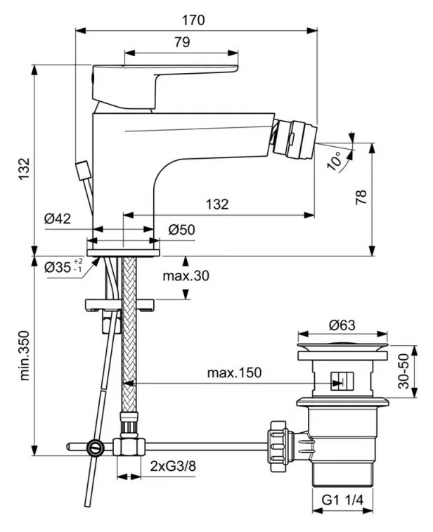 Смеситель Ideal Standard Cerafine Model O для биде, хром, BC498AA
