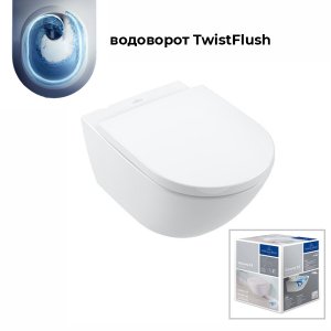 Унитаз подвесной Villeroy&Boch Subway 3.0 4670TSR1 37x56 с сиденьем микролифт, безободковый TwistFlush CeramicPlus