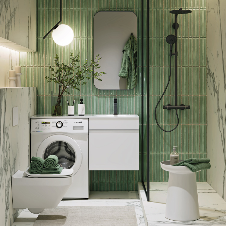 Тумба (без умывальника) под стиральную машину Aqwella Duet 53 подвесная белая