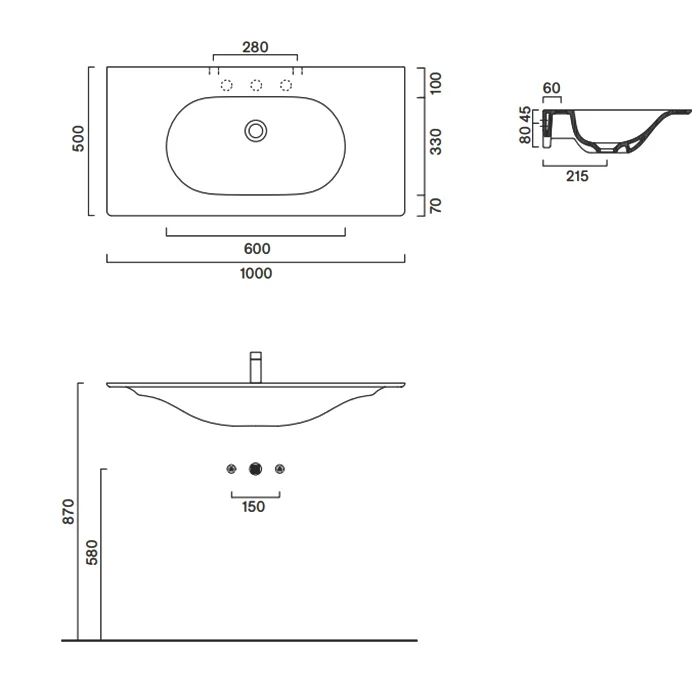 Керамическая столешница с интегрированной раковиной Catalano Sfera 100х50, арт.0521010001, белый глянцевый