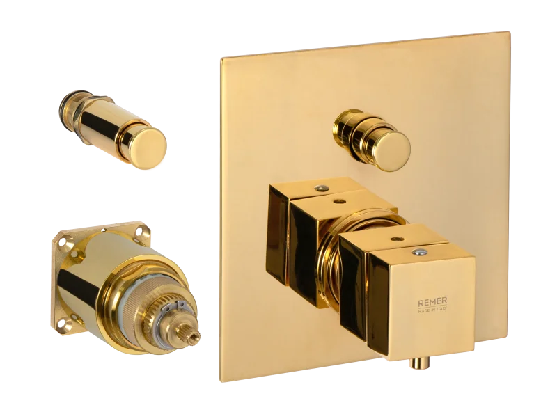 Смеситель термостатический для душа Remer Q-Elegance QT09KBDO, золото глянцевое